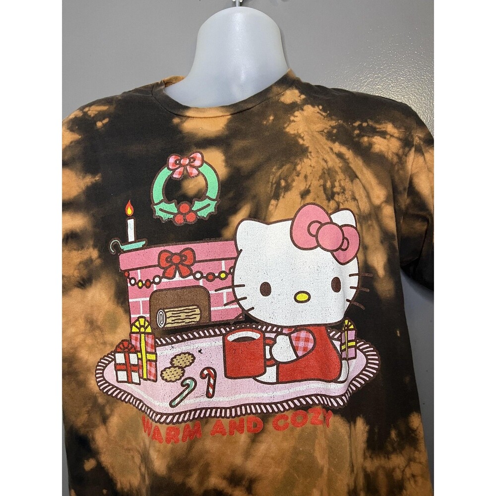 Sanrio Hello Kitty Shirt Mens Medium Black Tie Dye Christmas Graphic Tee